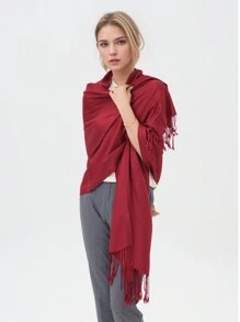 High-Quality Classic Solid Pashmina Scarf – Perfect For Weddings And Special Events - Jujuba Red - View 1