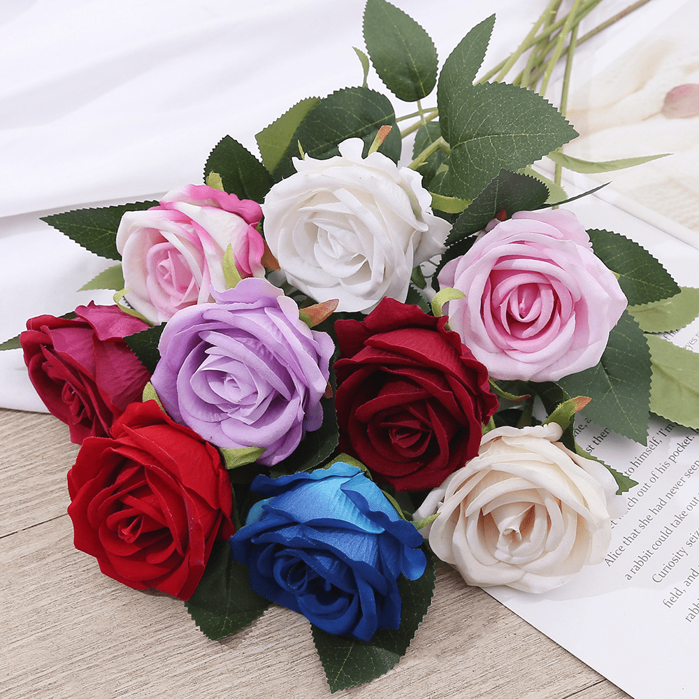 20/5/1 Pc Flanela Única Rosa Artificial Casamento Decoração de Casa Flor Artificial Dia dos Namorados Buquê de Flores Arranjo de Flores de Parede Flor Artificial