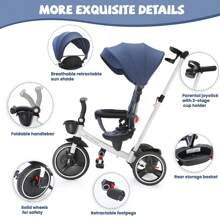 UBRAVOO Baby Tricycle Foldable With Adjustable Parent Handle, Harness, Wheel Brakes And Removable Canopy, Stroller Bike Gift For Toddlers 10-60 Months