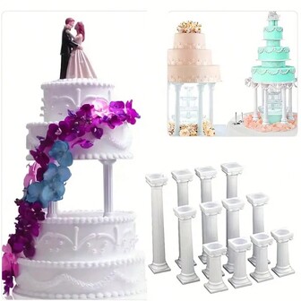 4 soportes de columna romana clásica blanca para pastel de múltiples niveles, soporte resistente para capas de pastel - Hecho de PP de alta calidad, con una variedad de especificaciones para elegir, sin necesidad de electricidad - Adecuado para decoración de bodas, cumpleaños y fiestas