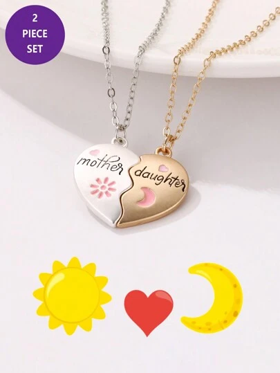 2 cái/bộ Hợp kim kẽm Mẹ Con gái mặt trời Mặt trăng Hình trái tim Chi tiết chữ cái Từ tính Vật rủ xuống Dây chuyền Dành cho Cô gái Với Qủa tặng Thẻ Đóng gói , Lý tưởng Đối với Ngày lễ Mẹ Hiện tại