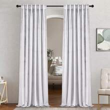 2 Panels Velvet Curtains OliveGreen Beige Luxury Rod Pocket Thermal Insulated Window Blackout Curtain, Room Darkening Drapes For Living Dining Room Bedroom Winter Christmas Decoration Curtains Machine Washable - 灰白 - 查看 1