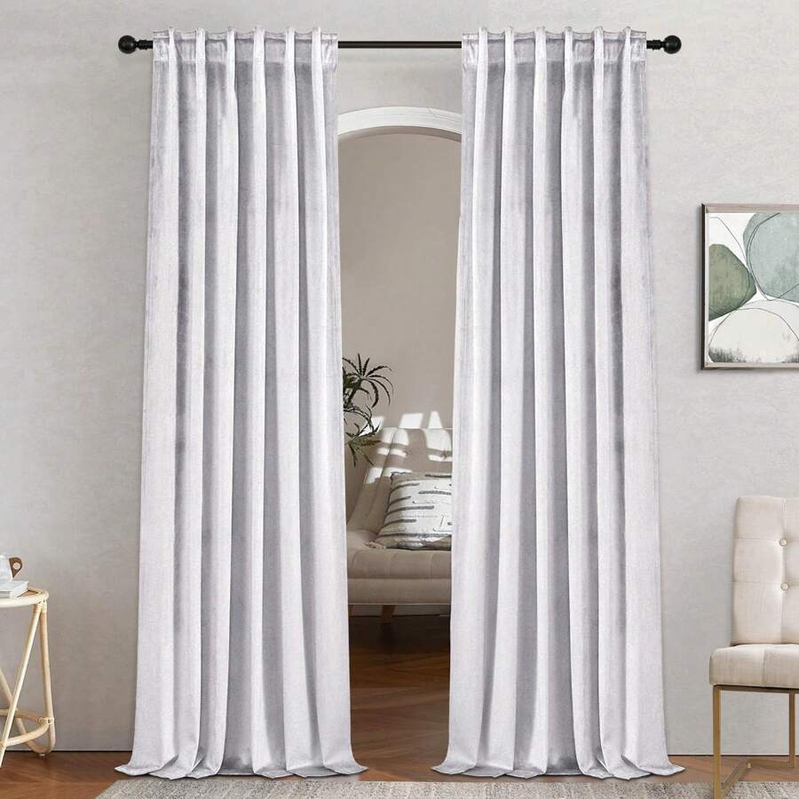 2 Panels Velvet Curtains OliveGreen Beige Luxury Rod Pocket Thermal Insulated Window Blackout Curtain, Room Darkening Drapes For Living Dining Room Bedroom Winter Christmas Decoration Curtains Machine Washable - 灰白 - 查看 1