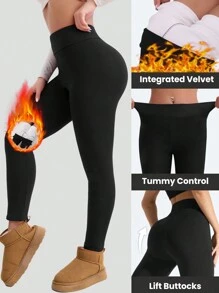 1pc Women Outdoor Sports Thick Plus Fleece Thick Leggings, High Waist Skinny Fit Stretchy Pants, Winter