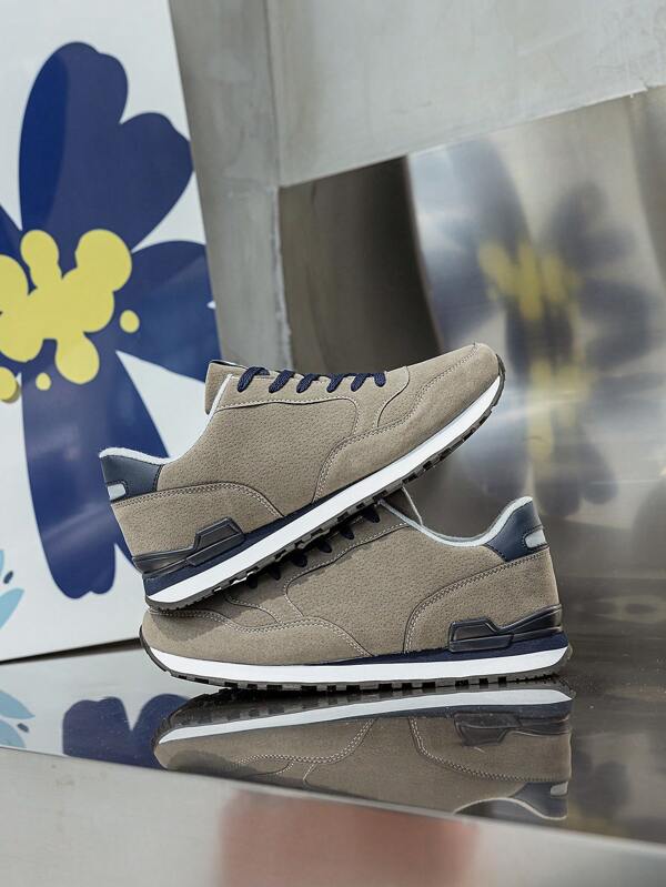 Zapatos casuales para hombres, diseño de patchwork de bloques de color, antideslizantes, resistentes al desgaste y transpirables, zapatos deportivos casuales con cordones de estilo formal de bajo perfil, zapatos deportivos formales de estilo sencillo de piel, zapatos para correr, zapatos de unicolor de bajo perfil, zapatos de tenis, zapatos de goma para hombres, para primavera/otoño