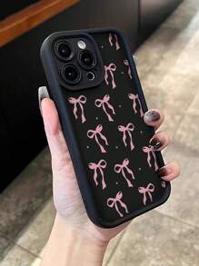 Bow-Knot Cute Bow Painted Simple Groove Design Black Painted Phone Case Compatible With IPhone 16/15/XR/16 Pro Max/7P8P/P12 Pro Max/P13 Pro Max/P14 Pro Max/P13/P14/P11/P12/P14 Women Soft Anti-Fall XS/S/XS Max/78GES2, Fashionable Thick Protective Cover