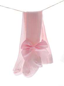 2pcs Baby Girl Tight Cotton Knit Bowknot Mesh Leggings - Multicolor - View 4