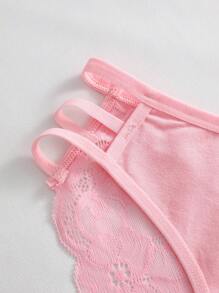 3 piezas Bragas triangulares sexis de encaje y parches transpirables para mujeres - Multicolor - Ver 5