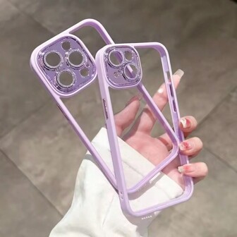 1pc Glitter Lens Protection Phone Case, Compatible With Apple 17, 16, 15, 14, 13, 12, 11 Series, Pro, Max, Plus Models