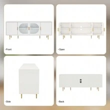 Modern TV Stand For TVs Up To 70+ Inch, Glass Door Television Console Table With Gold Leg, Entertainment Center With Storage Cabinet, Wood Media Furniture For Bedroom, Living Room - trắng - Xem 9