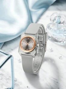REBIRTH 1pc Women's Retro Square Dial Quartz Watch, Suitable For Daily Wear - Grey - View 2