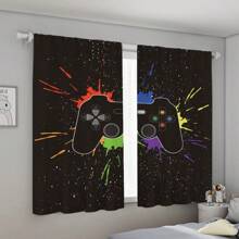 2 piezas de cortinas con estilo de competencia de juegos, con estampado de control de juegos, decoración del hogar con bolsillo para barra, para dormitorio, sala de estar, decoración del hogar, 160 g/m² - Multicolor - Ver 7