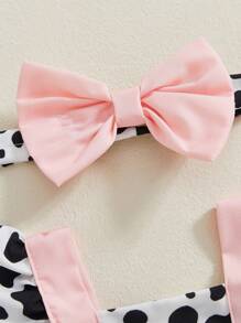 Monos de verano para niñas con estampado de abeja, mariquita, vaca y elefante, con dobladillo y mangas abullonadas y diadema - Rosa - Ver 4