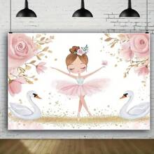 1pc Classic Pink Ballerina Birthday Backdrop, Polyester Floor Stand, Multipurpose, Powered-Free, Elegant Candle & Gift Design, Suitable For Photography Studio