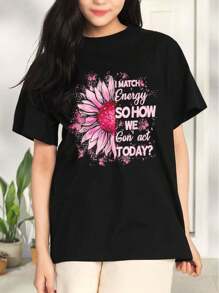I Match Energy Graphic Print Women T-Women's Shirt - Casual Crew Neck Short Sleeve Top For Effortless Style
