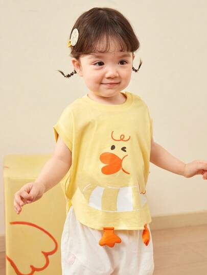 Balabala Baby Girls Graphic Pattern T-Shirt, Summer Fashion Animal Style Sleeveless T-Shirts