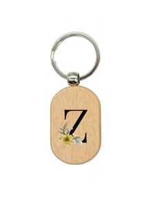 Daisy Flower Letter A-Z Pattern Wooden Keychain, First Letter Wooden Pendant, Creative Small Gift That Can Be Carved, Bag Pendant, Wooden Label, Keychain, Ring, Carved Blank Wooden Board, Diy Accessory, Single-Sided Printing - Apricot - View 29