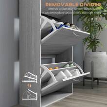 HOMCOM Narrow Shoe Cabinet, Slim Shoe Storage Cabinet With 3 Flip Drawers, 12 Pair Of Shoes Organizer Hallway Entryway, Grey - 灰色 - 查看 6