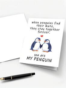 1 pieza Tarjeta de felicitación romántica con diseño de pingüinos enamorados - "Eres mi pingüino" - Ideal para aniversario, Día de San Valentín, compromiso, boda, cumpleaños - Regalo perfecto para parejas