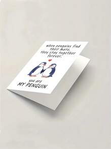 1 pieza Tarjeta de felicitación romántica con diseño de pingüinos enamorados - "Eres mi pingüino" - Ideal para aniversario, Día de San Valentín, compromiso, boda, cumpleaños - Regalo perfecto para parejas