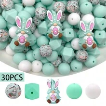 30pcs/52pcs Bunny Egg Shape Silicone Bead Set, Easter Jewelry DIY Gift, Suitable For Necklace, Bracelet, Home Decor - Ideal Handmade Gift
