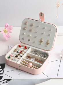 1 pieza Caja de almacenamiento de joyas de cuero PU, caja de almacenamiento de joyas con estilo de botón, caja de colección de joyas, caja de almacenamiento de anillos