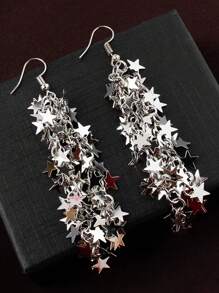 1pair Meteor Shower Star Metallic Tassel Shaped  Earrings For Women Summer Autumn Daily Office Vacation Beach Festival Wearing