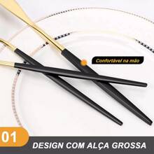 Belifou 24 Piece Cutlery Set Knives Forks Coffee Spoons Cutlery Set For 6 People - vàng đen - Xem 2