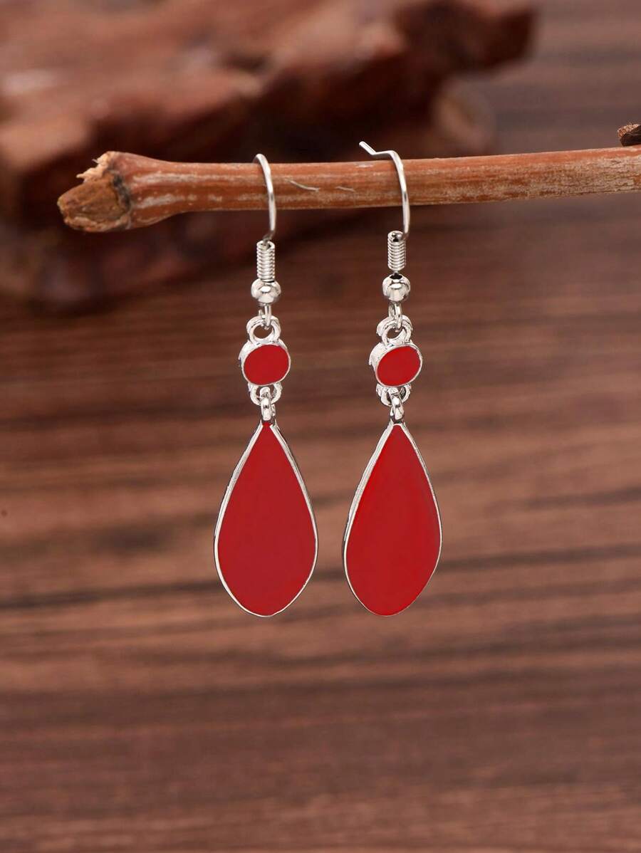 1 Paar modische und vielseitige rote tropfende Wassertropfen Anhänger Ohrringe, geeignet für den täglichen Frauen-Outfit und als Party Accessoire (leichte Farbabweichungen sind normal) - Rot - Übersicht 1