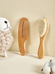 2pcs/Pack Small Size Baby Bath Soft Brush & Small Wooden Comb Set For Infant Hair Cleaning, Perfect Gift For Newborns, Random Wood Color