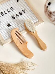 2pcs/Pack Small Size Baby Bath Soft Brush & Small Wooden Comb Set For Infant Hair Cleaning, Perfect Gift For Newborns, Random Wood Color