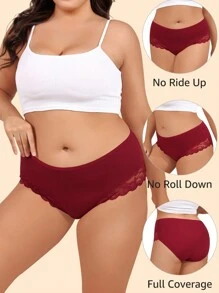 6条装加大码女士性感蕾丝比基尼低腰三角裤，弹力全包臀内裤，尺码0XL-4XL - 彩色 - 查看 3