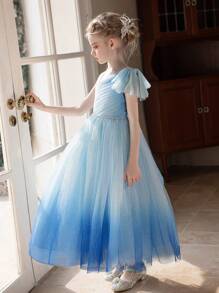 Girls Starry Dream Tulle One Shoulder Mini Dress - Blue - View 6