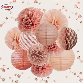 11 pezzi Lanterna rotonda in oro rosa a nido d'ape a forma di palla Decorazione della scena, set di decorazioni per feste di compleanno e matrimoni, forniture per decorazioni di sfondo per compleanno, lanterna di carta a forma di palla di fiori a nido d'ape