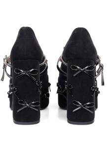 Womens Mary Jane Heels Platform Chunky Bow Heels Goth Round Toe Shoes Chunky High Heel Y2K Heels Christmas Costumes For Christmas