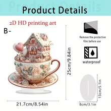 1pc Valentine's Day Theme Romantic Cup Cottage Desktop Decoration, Multi Functional 2D Acrylic Decorative Ornament, Rose Coffee Cup Castle Shaped Design, Multi Purpose Home Decoration, Suitable For Valentine's Day, Ideal Anniversary, Valentine's Day And New Year Gifts