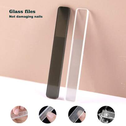 1 cái Dũa móng tay bằng thủy tinh, Dũa móng tay bằng thủy tinh, Màu đen và trong suốt, Dũa móng tay cho móng tay tự nhiên, Dũa móng tay bằng thủy tinh khắc hai mặt, Dụng cụ làm móng chuyên nghiệp bằng thủy tinh Séc dành cho phụ nữ và trẻ em gái