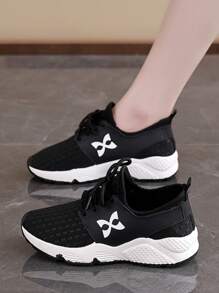 Women's Casual Sneakers With Lace-Up, Contrast Color, For Sports And Daily Wear, Summer