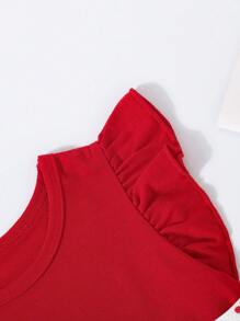 Baby Girls Valentine's Day Frill Trim Sleeveless Heart Print 3 Pieces Set - White - View 3