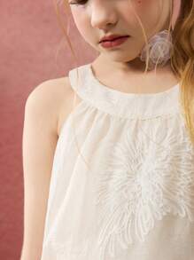 ASK JUNIOR 女童连衣裙，2025 花卉无袖中长款 A 字型甜美公主裙，夏季 - 米色 - 查看 10