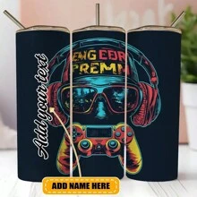 Custom Name 1pc 20oz Add Your Own Text Gamer Themed Stainless Steel Tumbler - Vacuum Insulated Cup With Striking Cartoon Prints