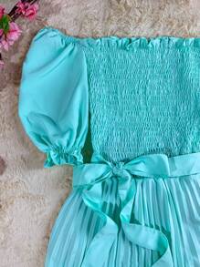 Pleated Midi Dress With Elastex Waist - 水鴨藍 - 查看 6