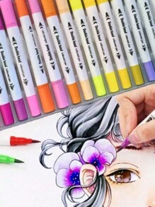 12/24/36/48/80/120 Pcs Dual Tip Marker Pen Set, Ceramic Painting Supplies, Fine Line And Brush Tip, Soft Nibs, Suitable For School, Ceramic Painting, Drawing, Writing, Journaling, Random Assortment, Holiday Gifts, Art Supplies,Back To School