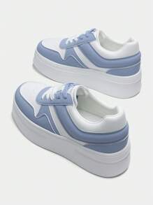 Women's Platform High Heel Fashion Sneakers – Lightweight, Stylish, And Classic Lace-Up Casual Walking Shoes - Xanh và trắng - Xem 6
