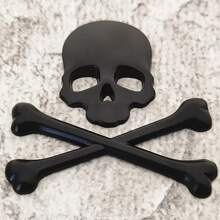 1pc 3D Metal Skull Head Car Emblem Sticker, Car & Motorcycle Decal Badge Label, Car Body Decoration Sticker, Suitable For Cars And Motorcycles