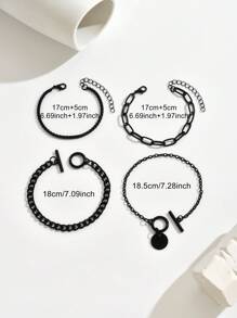 4pcs/Set Punk Metal Style Hollow Chain & Disc Pendant Bracelet (Special Material, Avoid Contact With Water)
