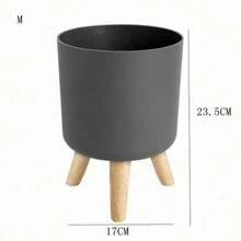 Maceta redonda de pie con sistema de drenaje y autorriego para plantas, bonsái y hierbas con patas de madera, para vivero y decoración moderna