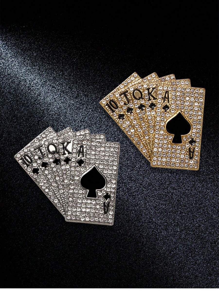 دبوس وشاح بطاقة بوكر فاخرة، دبوس بوكر مرصع بالكامل، دبوس قلب/رف/ماس/نادي، دبوس وشاح وحيد الجنس، دبوس أنيق، هدية عيد الميلاد إبداعية، دبوس حقيبة الظهر، مناسب لديكور حفلة عيد الميلاد