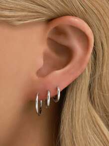 純銀圈耳環套組| SHOPBOP防過敏Huggie 耳環，適合女士、女孩、男士| SHOPBOP 3 種尺寸選擇（12 毫米、15 毫米、18 毫米）|完美防過敏珠寶，適合派對和生日禮物 - 銀色 - 查看 1