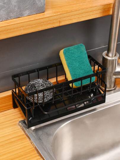 1PC Kitchen Sink Organizer, Kitchen Sink Sponge Rack, High Brush Holder With Auto Drain Tray, Dish Soap Brush Dishcloth Holder, ABS Plastic Material, Organizer With Dividers (Silver, Black, White) Auto Drain Rag Holder Dishwashing Towel Rack, Kitchen